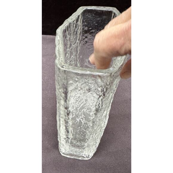 Hoya Crystal Frost Fire Ice Glass Vase Textured Clear Japan Vintage MCM Modern - Picture 9 of 12